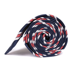 Navy Blue Skinny Tie with Red Stripes Side Roll