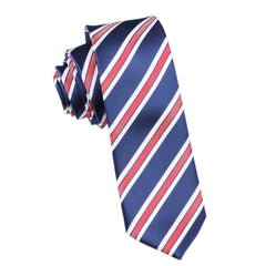 Navy Blue Skinny Tie with Red Stripes
