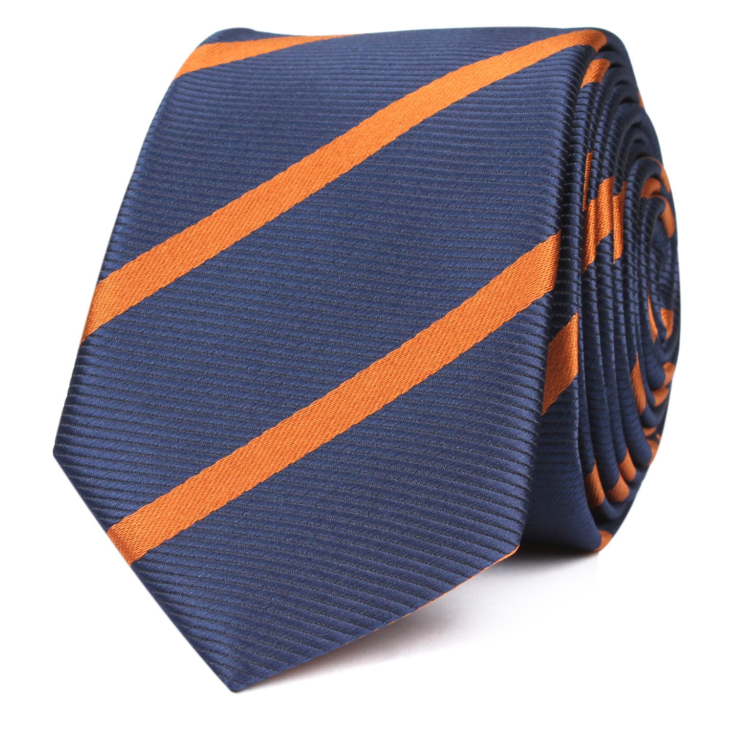 Navy Blue Skinny Tie with Striped Brown OTAA roll