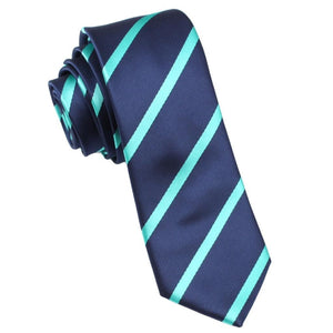 Navy Blue Skinny Tie with Striped Light Blue