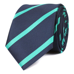 Navy Blue Skinny Tie with Striped Light Blue OTAA roll