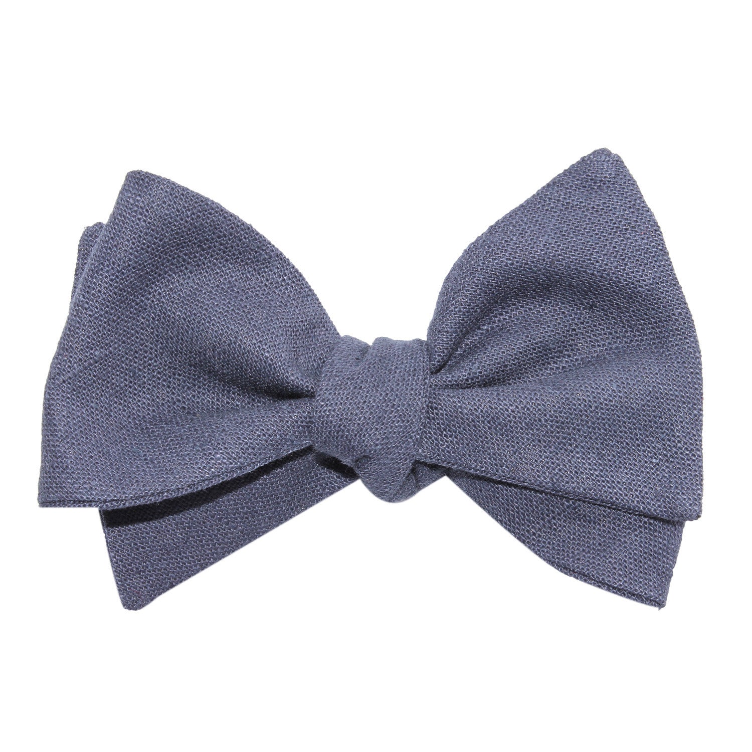 Navy Blue Slub Linen Self Tie Bow Tie 3