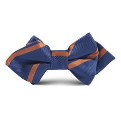 Navy Blue Striped Brown Kids Diamond Bow Tie