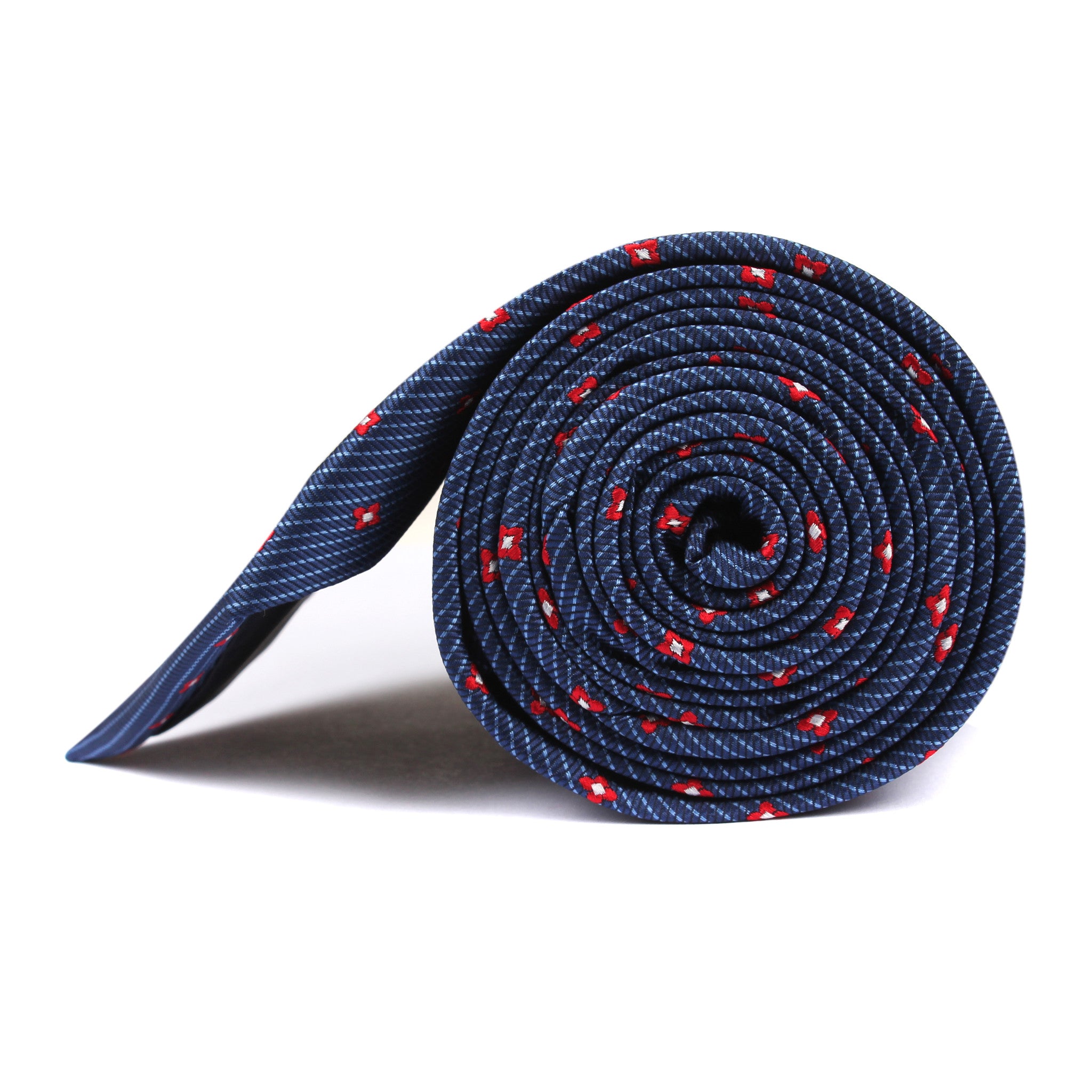 Navy Blue Tie with Red Pattern Side View