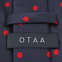 Navy Blue Tie with Red Polka Dots Back
