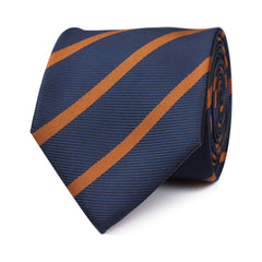 Navy Blue Tie with Striped Brown Front View