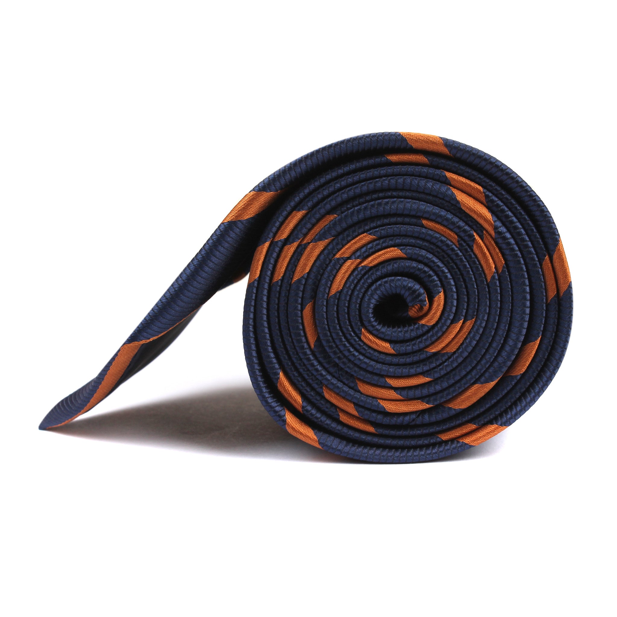 Navy Blue Tie with Striped Brown Side View