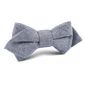 Navy Blue Tweed Linen Stitching Diamond Bow Tie