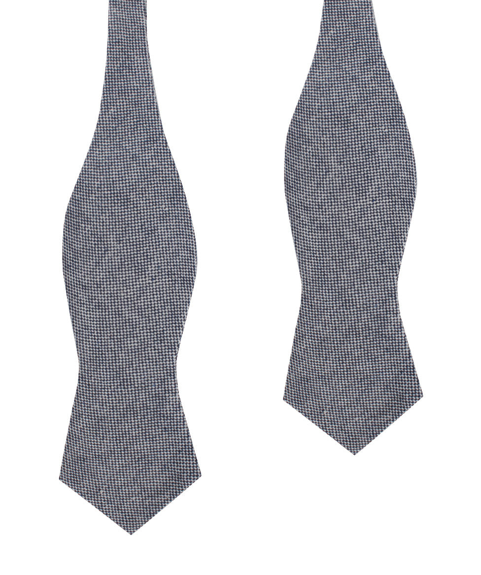 Navy Blue Tweed Linen Stitching Self Tie Diamond Bow Tie