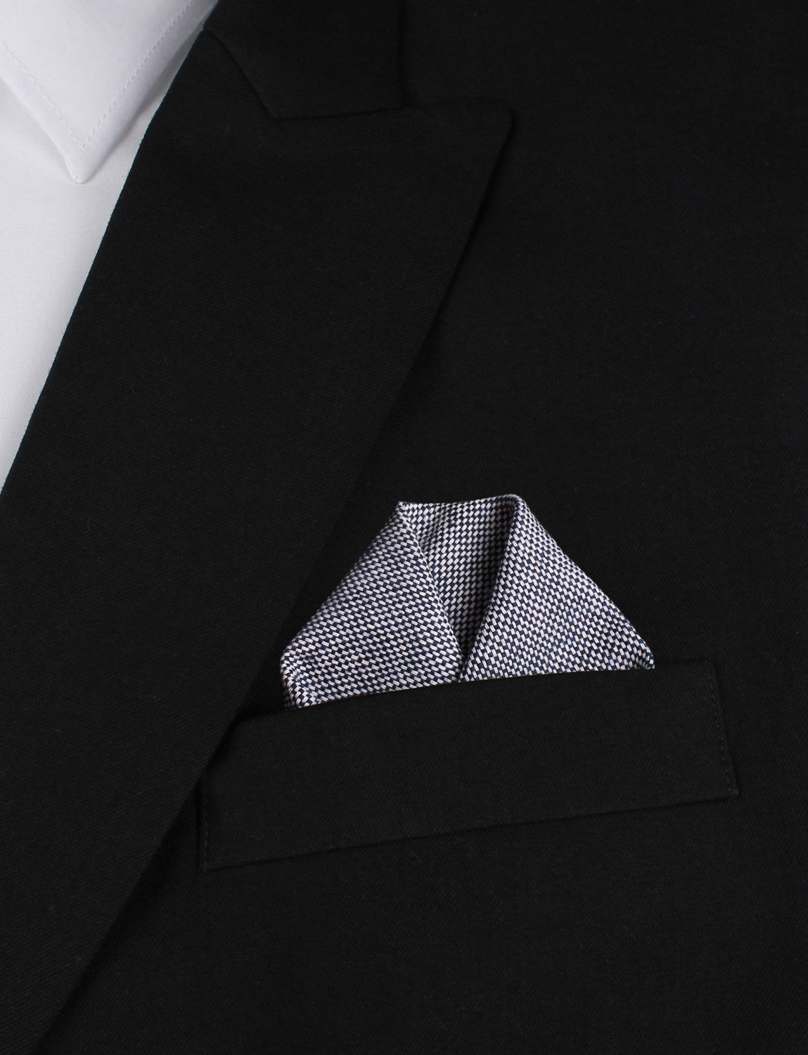 Navy Blue Tweed Linen Stitching Winged Puff Pocket Square Fold