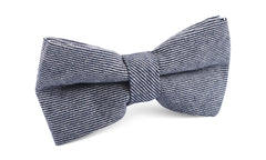 Navy Blue & White Twill Stripe Linen Bow Tie