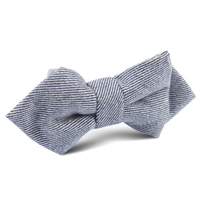 Navy Blue & White Twill Stripe Linen Diamond Bow Tie