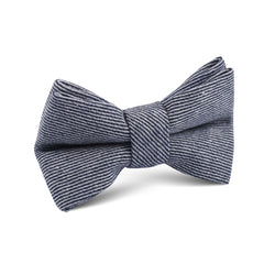 Navy Blue & White Twill Stripe Linen Kids Bow Tie