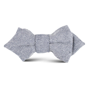 Navy Blue & White Twill Stripe Linen Kids Diamond Bow Tie