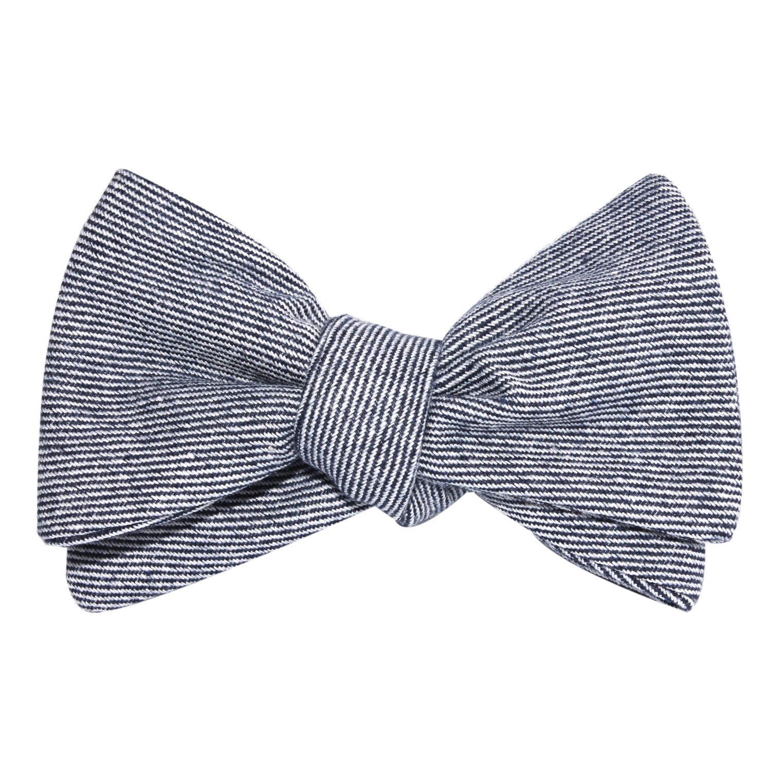 Navy Blue White Twill Stripe Linen Self Tie Bow Tie 3