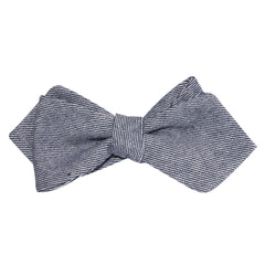 Navy Blue & White Twill Stripe Linen Self Tie Diamond Tip Bow Tie 2