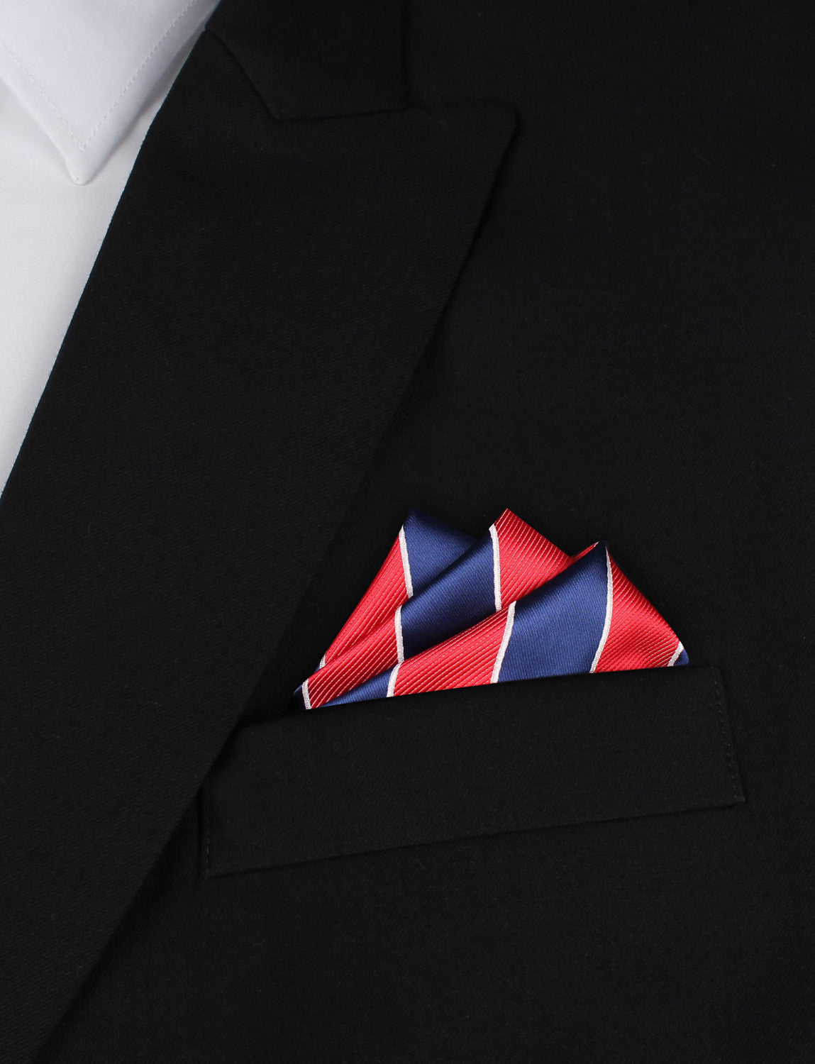 Navy Blue White and Red Diagonal - Oxygen Three Point Pocket Square Fold