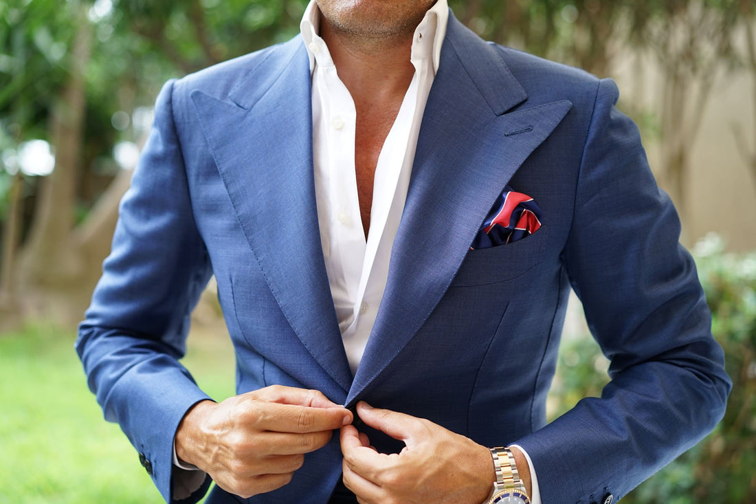 Navy Blue Red Diagonal Pocket Square Mens Suit Hanky Australia