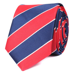 Navy Blue White and Red Diagonal - Skinny Tie OTAA roll