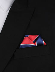 Navy Blue White and Red Diagonal - Winged Puff Pocket Square Fold