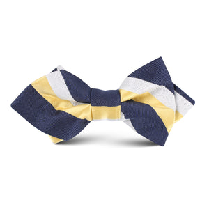 Navy Blue & Yellow Stripe Kids Diamond Bow Tie