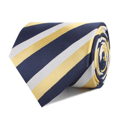 Navy Blue & Yellow Stripe Necktie Front Roll