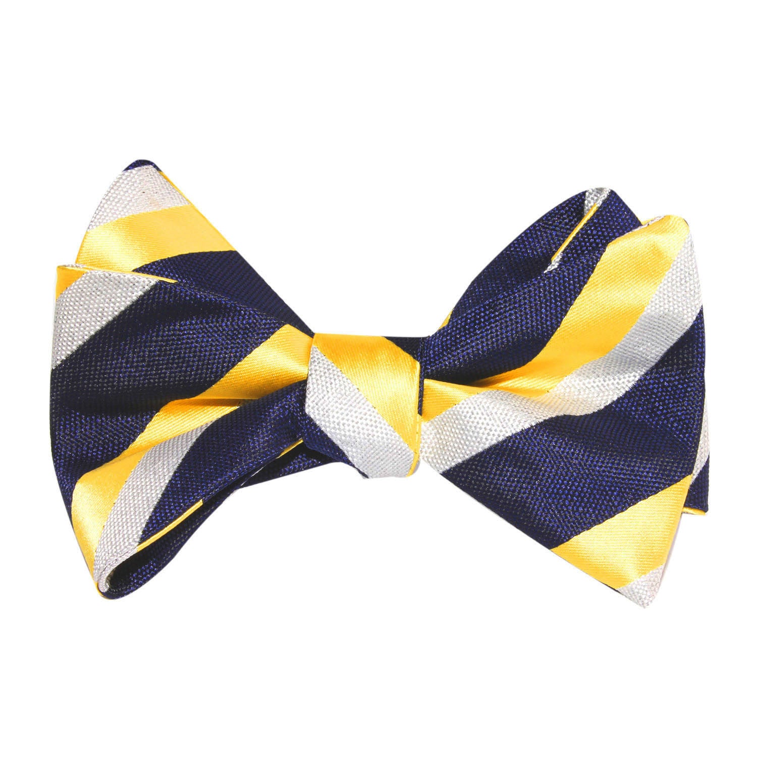 Navy Blue Yellow Stripe Self Tie Bow Tie 1