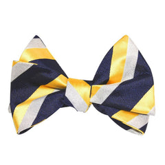 Navy Blue Yellow Stripe Self Tie Bow Tie 2