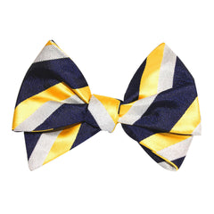 Navy Blue Yellow Stripe Self Tie Bow Tie 3