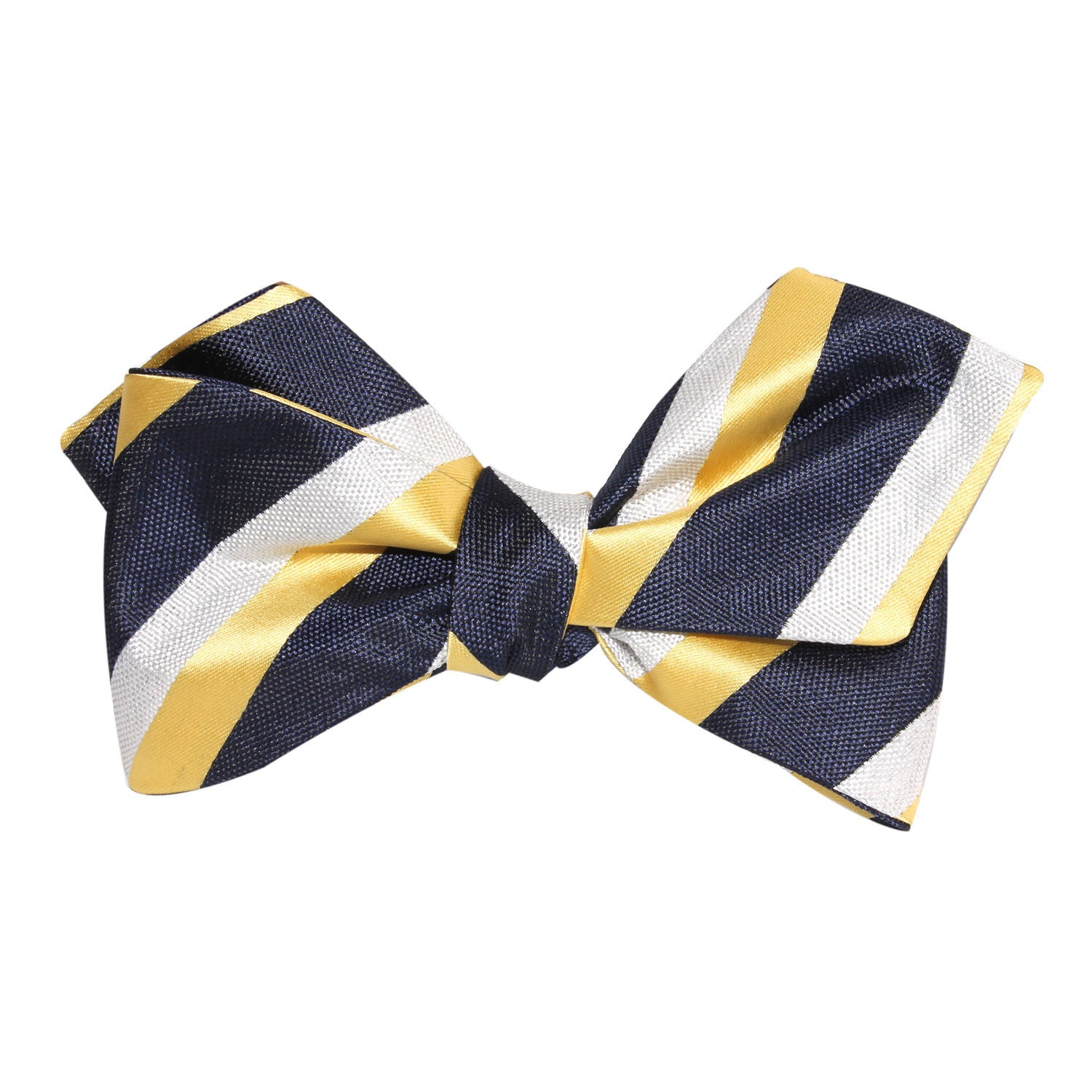 Navy Blue & Yellow Stripe Self Tie Diamond Tip Bow Tie