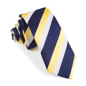 Navy Blue & Yellow Stripe Skinny Tie