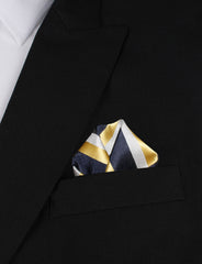 Navy Blue & Yellow Stripe Winged Puff Pocket Square Fold