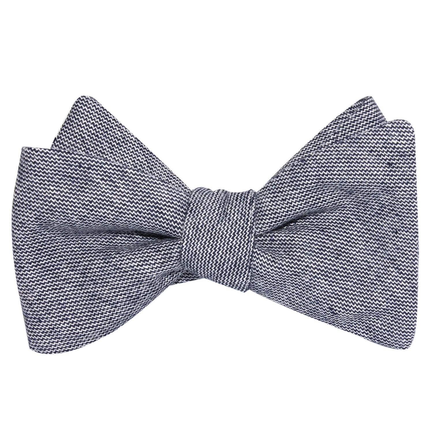 Navy Blue Zig Zag Linen Self Tie Bow Tie 1