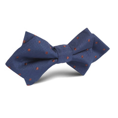 Navy Blue with Brown Polka Dots Diamond Bow Tie