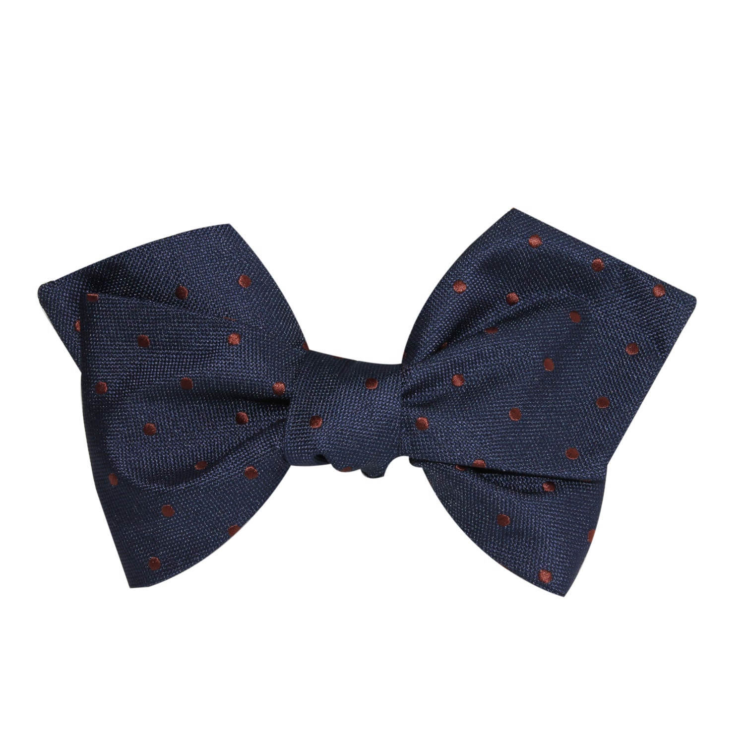 Navy Blue with Brown Polka Dots Self Tie Diamond Tip Bow Tie 1