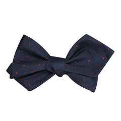 Navy Blue with Brown Polka Dots Self Tie Diamond Tip Bow Tie 3
