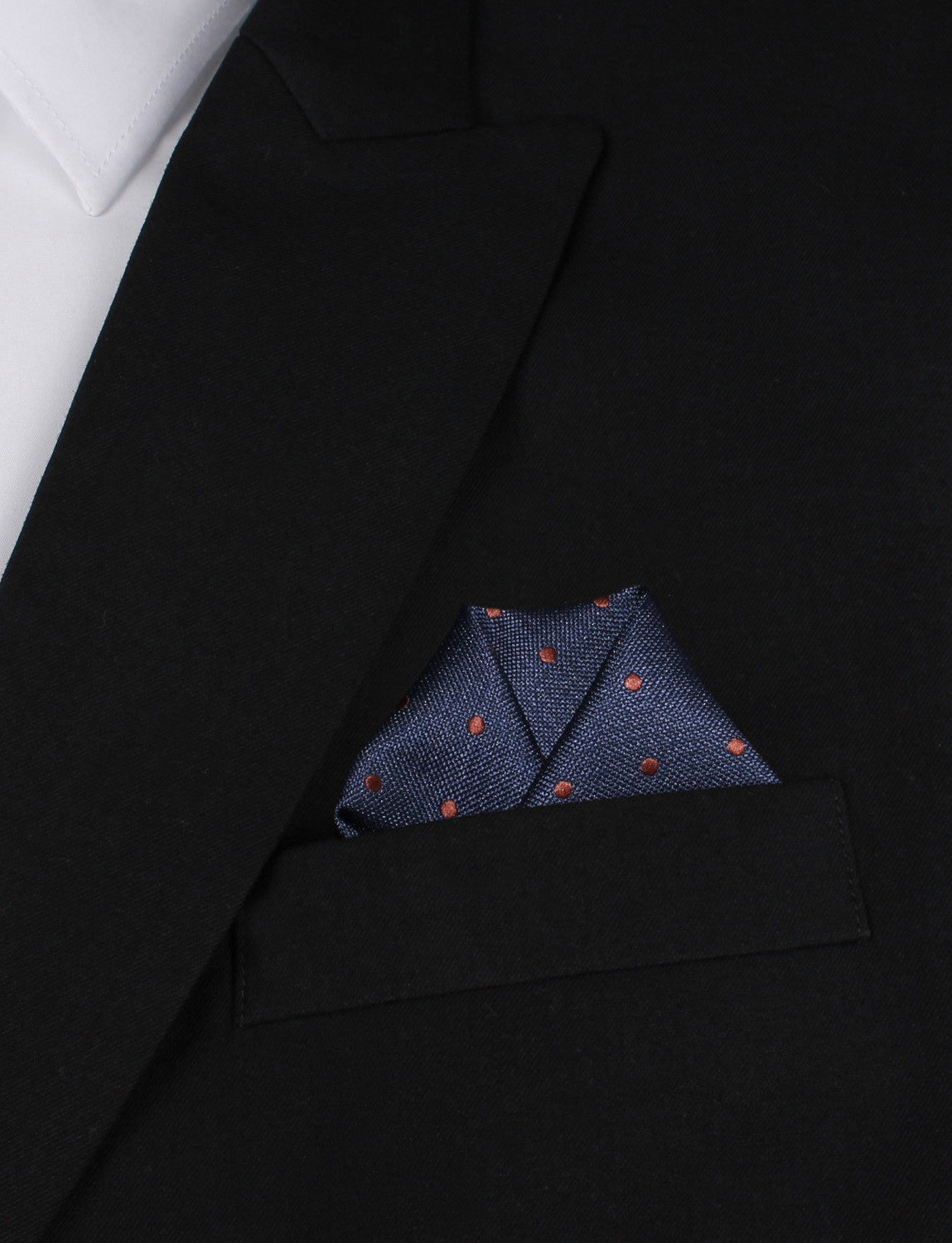 Navy Blue with Brown Polka Dots Winged Puff Pocket Square Fold