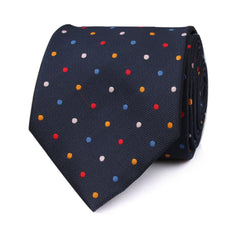 Navy Blue with Confetti Polka Dots Necktie Front View 