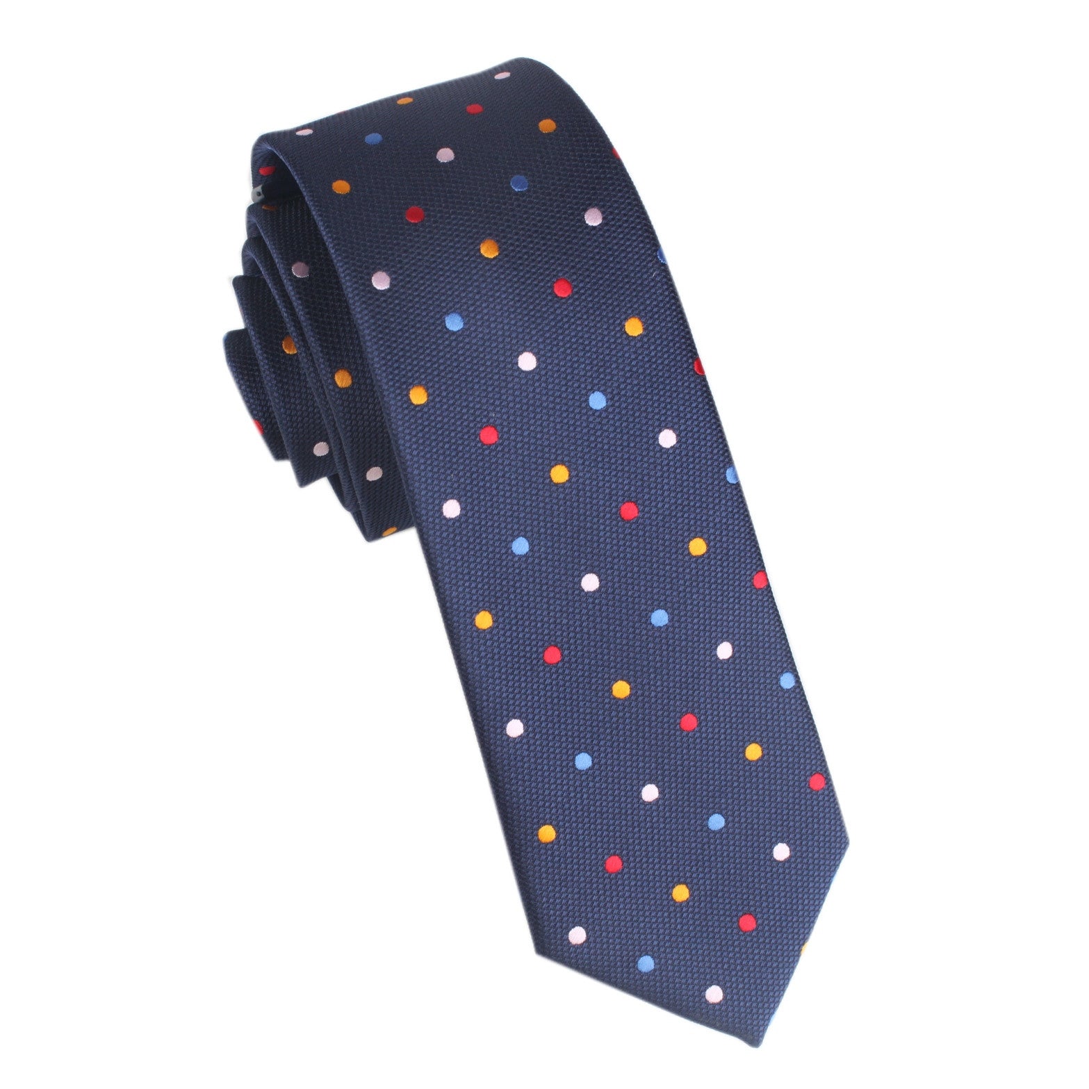 Navy Blue with Confetti Polka Dots Skinny Tie