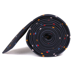 Navy Blue with Confetti Polka Dots Skinny Tie Side Roll