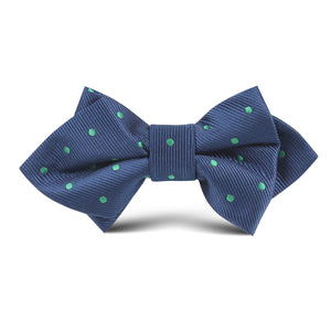 Navy Blue with Green Polka Dots Kids Diamond Bow Tie