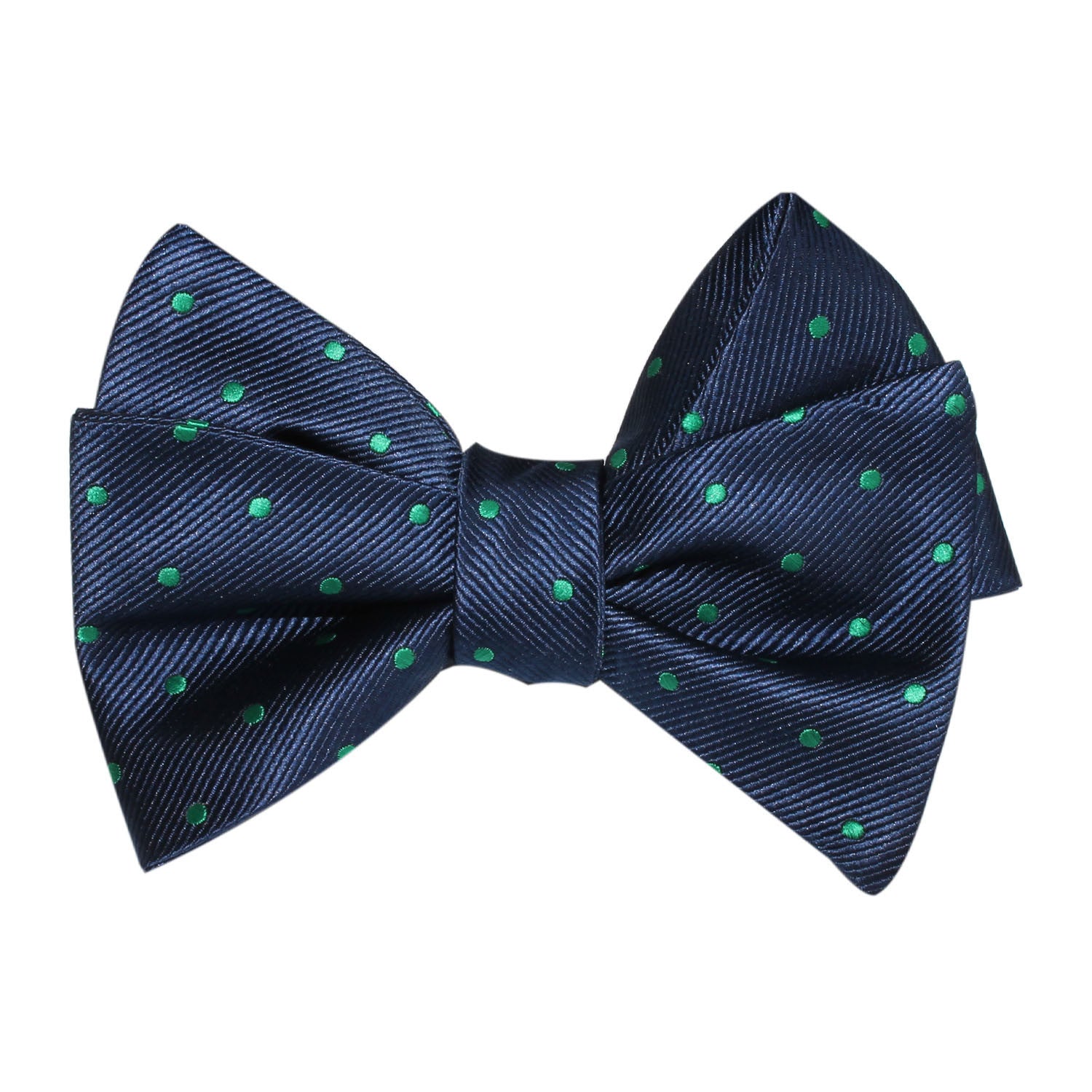 Navy Blue with Green Polka Dots Self Tie Bow Tie 1