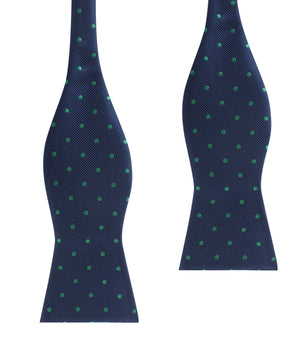 Navy Blue with Green Polka Dots Self Tie Bow Tie