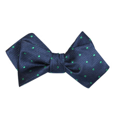 Navy Blue with Green Polka Dots Self Tie Diamond Tip Bow Tie 2