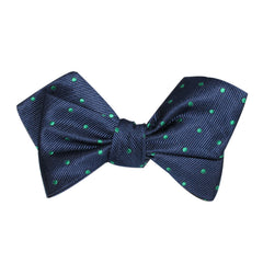 Navy Blue with Green Polka Dots Self Tie Diamond Tip Bow Tie 1