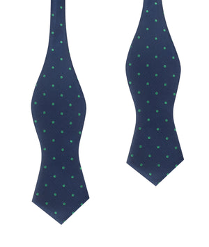Navy Blue with Green Polka Dots Self Tie Diamond Tip Bow Tie