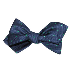 Navy Blue with Green Polka Dots Self Tie Diamond Tip Bow Tie 3