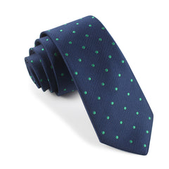 Navy Blue with Green Polka Dots Skinny Tie