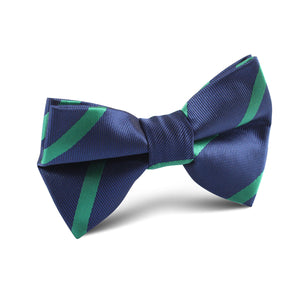 Navy Blue with Green Stripes Kids Bow Tie