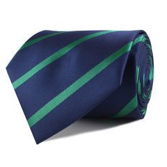 Navy Blue with Green Stripes Skinny Tie Front Roll